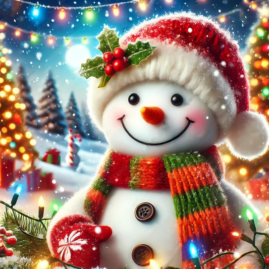 Muñeco de nieve Navideño - kit premium de pintura diamante