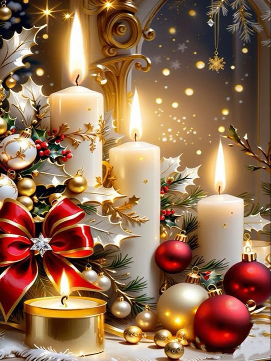 Velas Navideñas Blancas - kit premium de pintura diamante