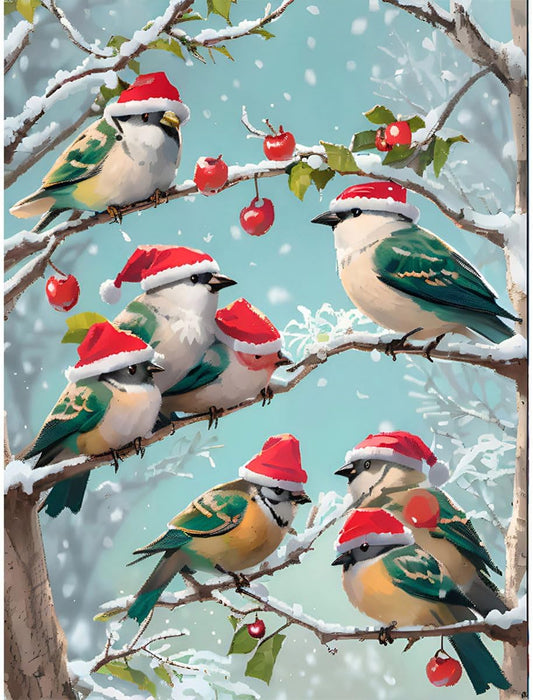 Pajaritos navideños - kit premium de pintura diamante