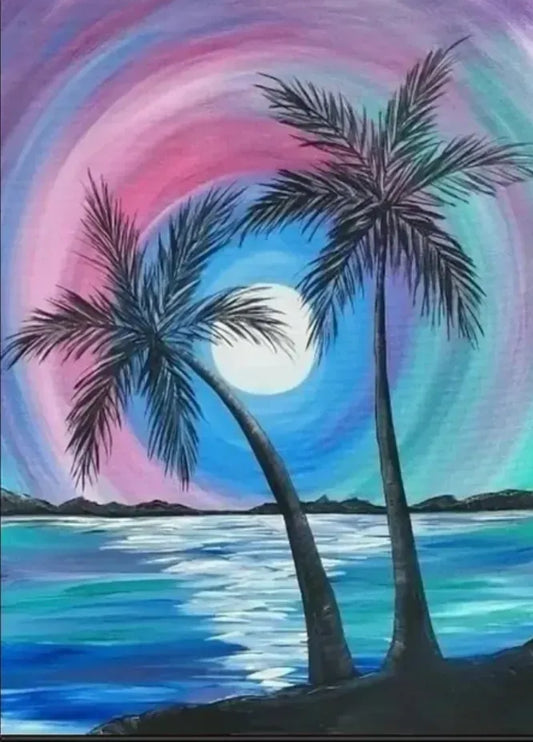 Palmeras y Mar- Kit de pintura diamante