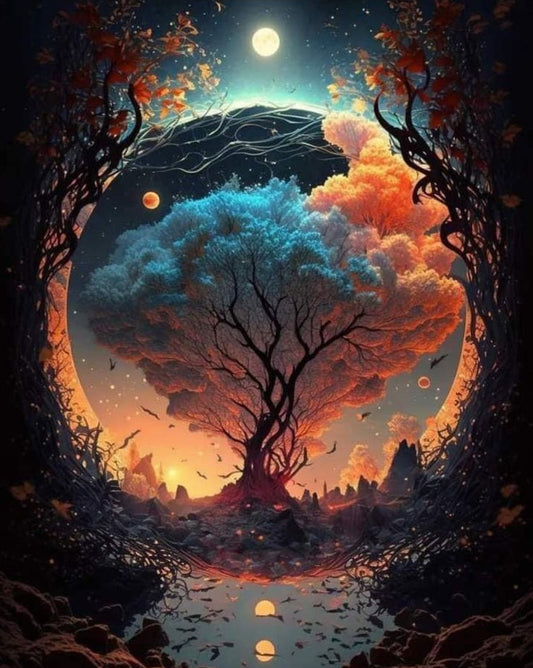 Árbol de colores en la noche- Kit de pintura diamante