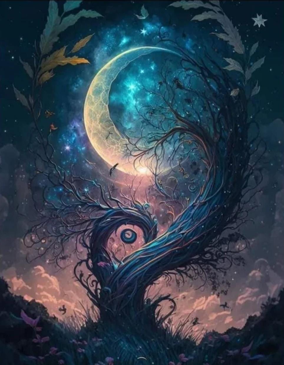 Árbol y cuarto de luna - Kit de pintura diamante