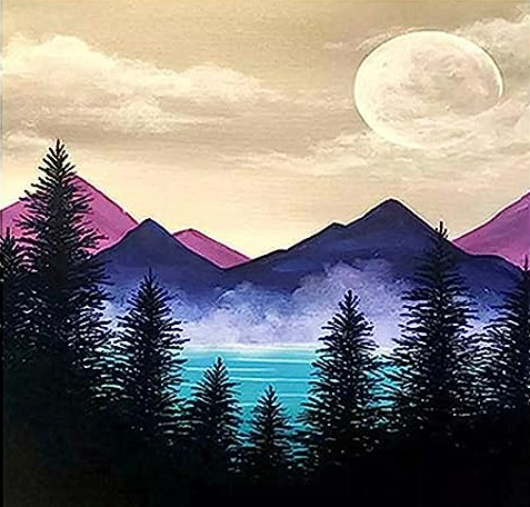 Montañas y cielo amarillo - Kit de pintura diamante