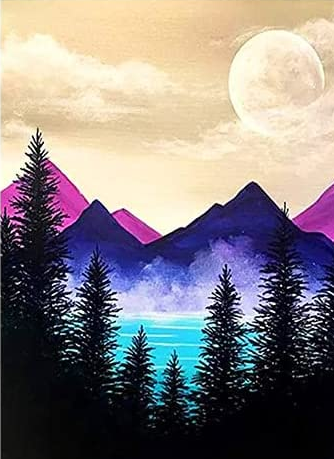 Montañas azules y cielo amarillo- Kit de pintura diamante