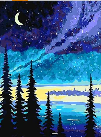 Árboles y noche azul- Kit de pintura diamante
