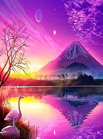 Paisaje con noche rosa - Kit de pintura diamante
