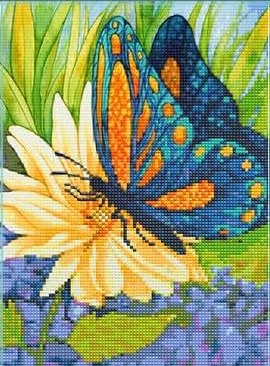 Dalia Amarilla y Mariposa Azul- Kit de pintura diamante
