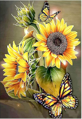 Girasoles y Mariposas- Kit de pintura diamante