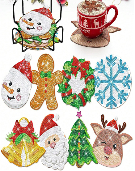 Posavasos de Pintura Diamante - Diseños Navideños