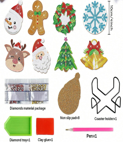Posavasos de Pintura Diamante - Diseños Navideños
