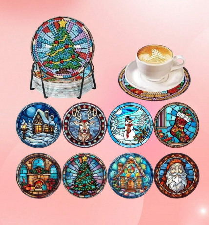 Posavasos de Pintura Diamante - Vitrales Navideños