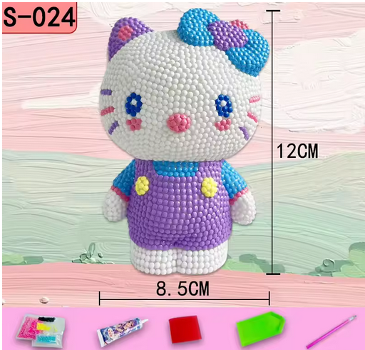 Alcancía Hello Kitty en pintura diamante. Muñeco 3D
