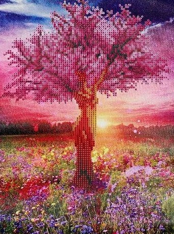 Árbol en el campo - Kit de pintura diamante