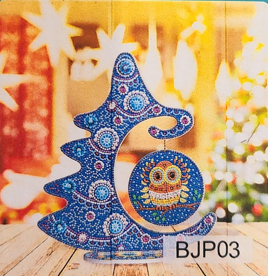 Adorno 3D de pintura diamante -Arbol navideño con búho