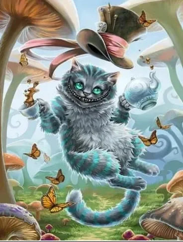Pintura diamante premium - Gato Alicia en el país de las maravillas