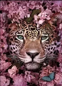 Pintura diamante premium - Leopardo en flores