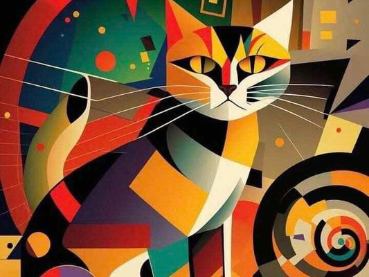 Pintura Diamante Premium - Gato Cubismo