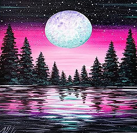 Lago y luna llena - Kit de pintura diamante