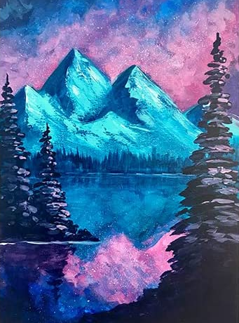 Montañas y cielo rosa - Kit de pintura diamante