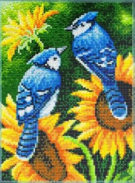 Pajaritos Azules en Girasoles- Kit de pintura diamante