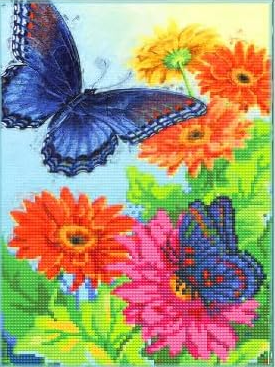 Mariposas Azules en Flores - Kit de pintura diamante