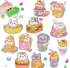 Pintura Diamante Stickers - Gatitos Comida