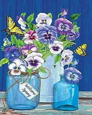 Flores con mariposas- Kit de pintura diamante