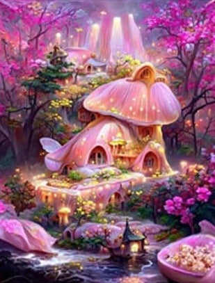 Mundo rosa casa con flores