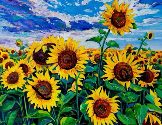 Pintura diamante kit básico- Girasoles y cielo