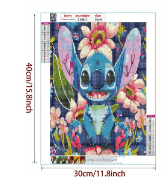 Stitch con flores - Kit de pintura diamante