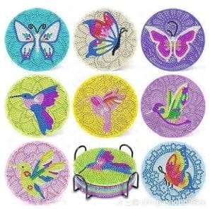 Posavasos de Pintura Diamante - Mariposas y colibríes