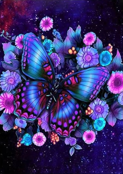 Mariposa y flores- Kit de pintura diamante