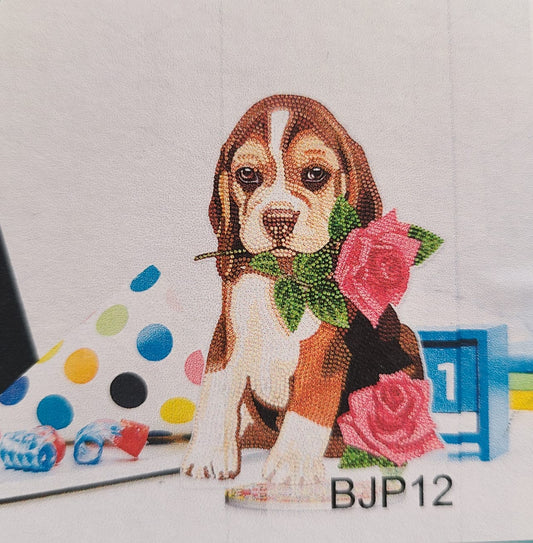 Adorno 3D de pintura diamante -Perrito con flores