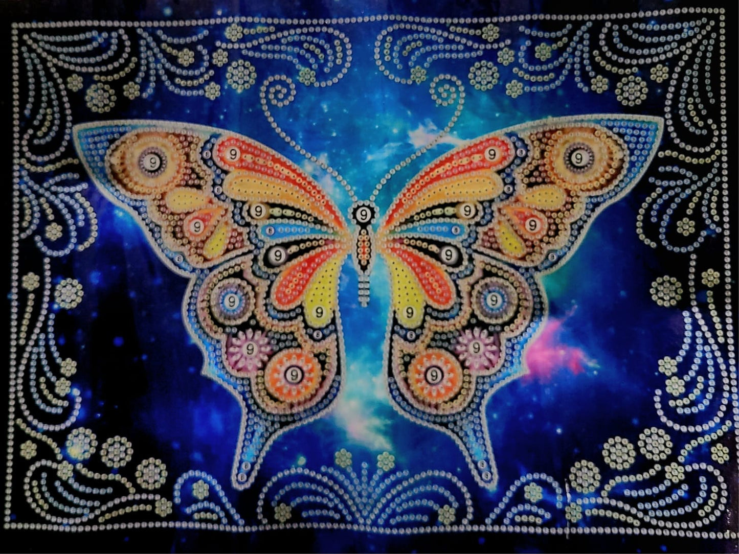 Mandala Mariposa fondo azul- Kit de pintura diamante