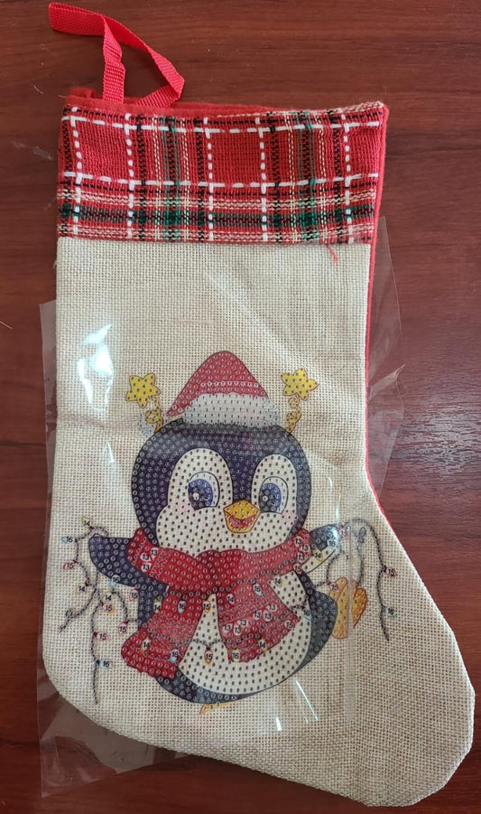 Bota Navideña de Pintura Diamante- Pinguino navideño