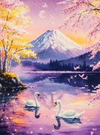 Volcán y Cisnes - kit de pintura diamante