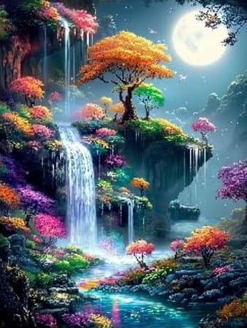 Noche Mágica con cascada - kit de pintura diamante