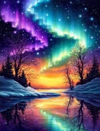 Aurora Boreal invernal - kit de pintura diamante