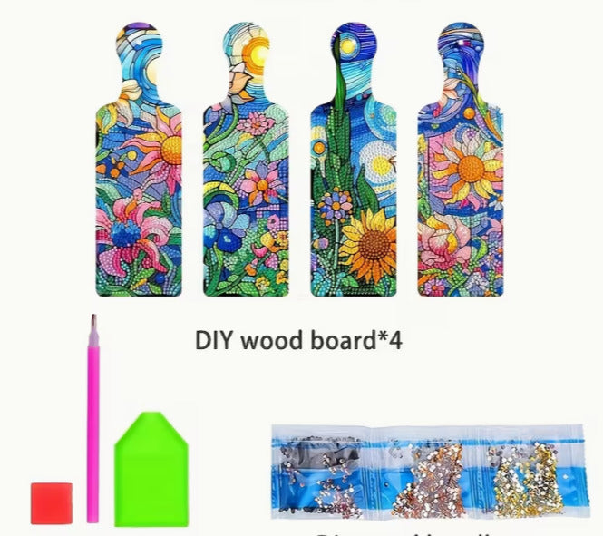 Set de 4 tablitas de madera – Pintura diamante