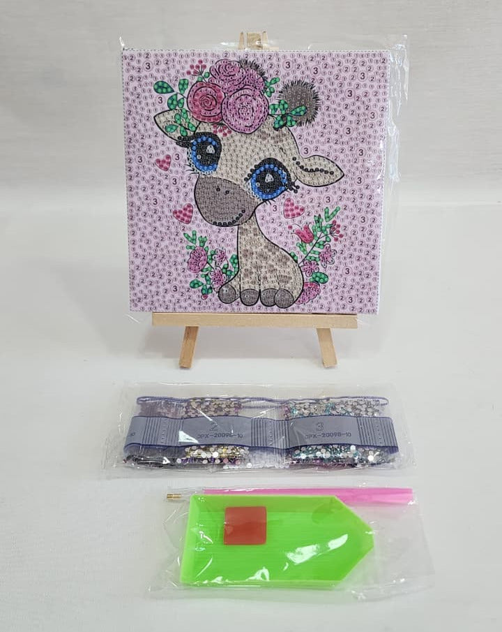 Jirafa con rosas en bastidor (Kit pequeño)