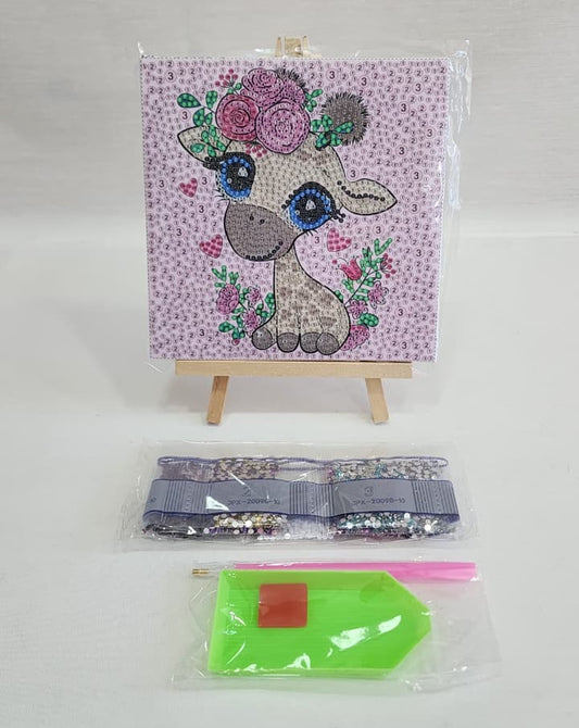 Jirafa con rosas en bastidor (Kit pequeño)
