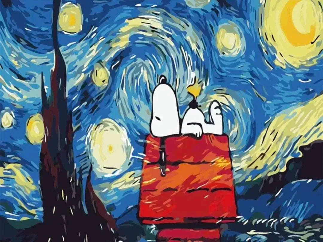 Snoopy en la noche estrellada- Kit de pintura diamante