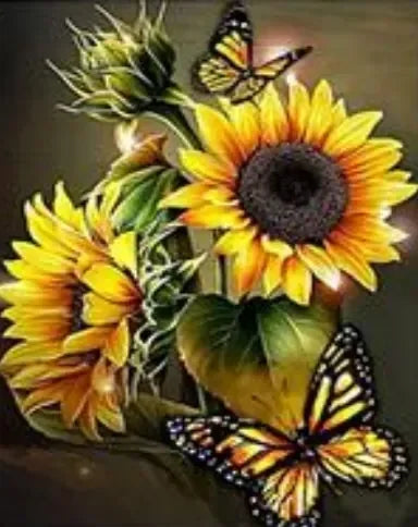 Pintura diamante premium - Girasoles y mariposas