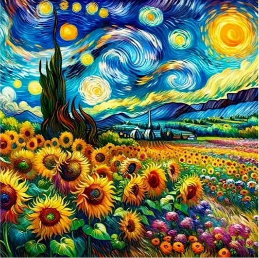 La Noche Estrellada en Bastidor (20x20 cm)